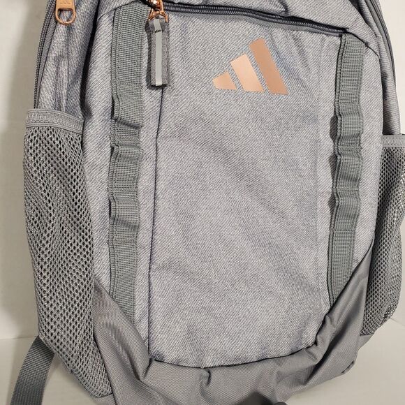 Adidas Backpack Gray with Rose Gold Logo School Laptop Bag NWT - Picture 2 of 11